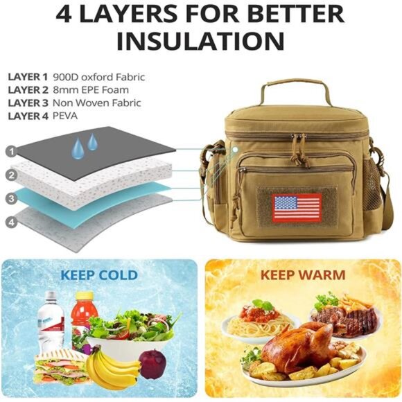 Lunch Box for Men, Tactical Lunch Bag Webbing Leakproof Insulated Large LunchBox - Picture 4 of 7